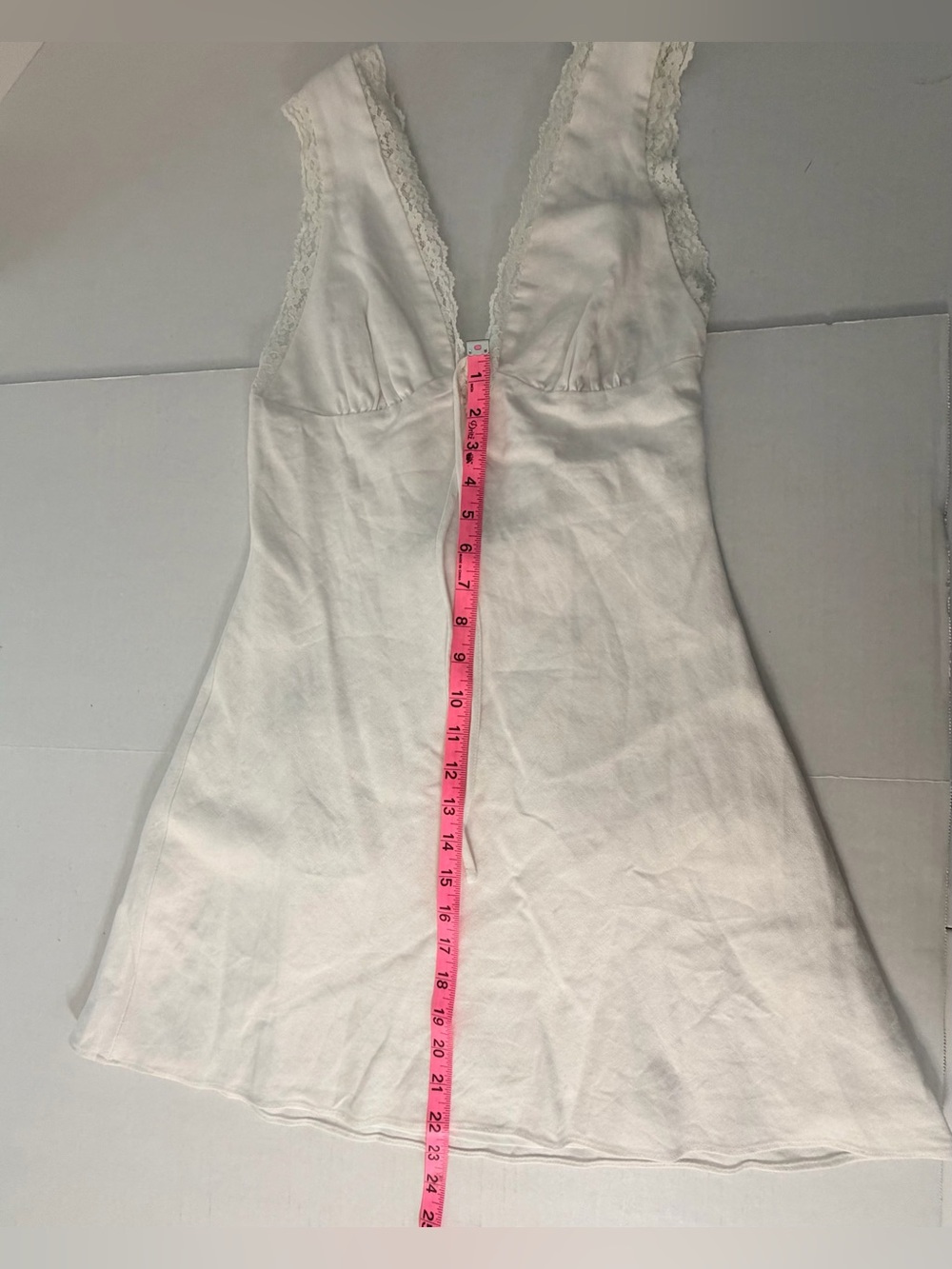 Cotton-Linen Cottage-Core White Lace Double Lined Trim Tie Front Mini Dress M - Picture 9 of 13